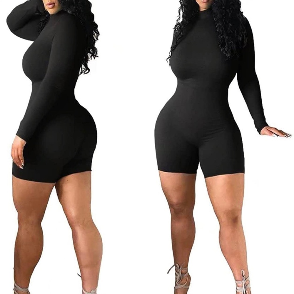 Women's Long Sleeve One Piece Bodycon Romper High Neck.
